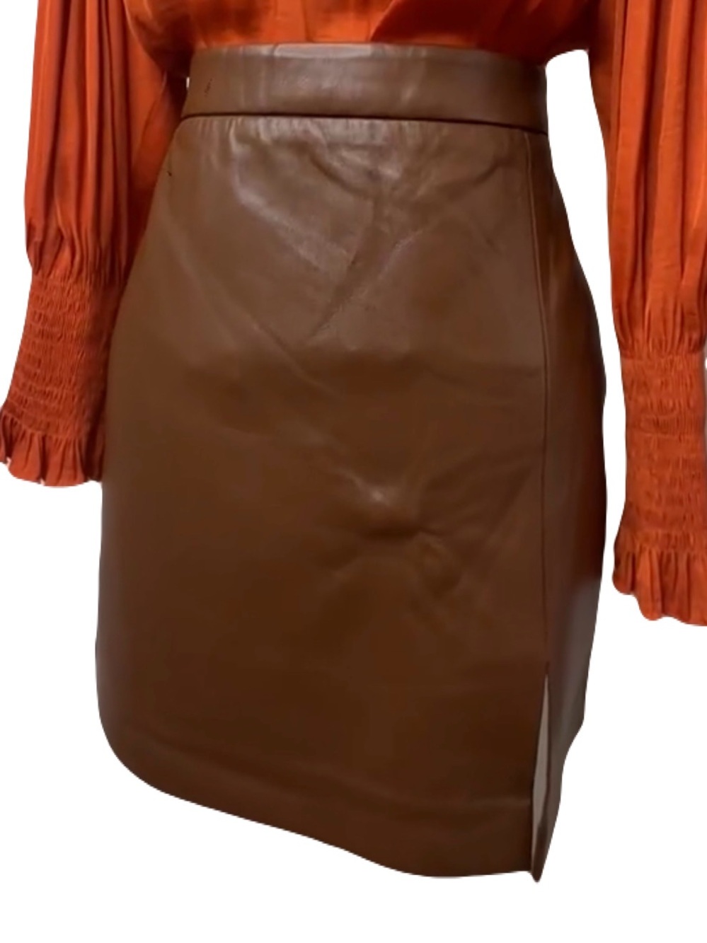 NWT Elie Tahari Brown Leather Mini Skirt 2